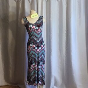 Aztec pattern maxi dress open back in medium